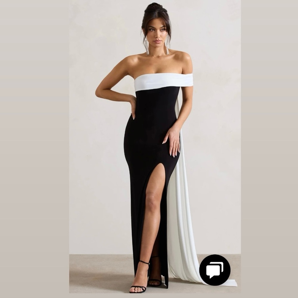 COPY - Black and White Asymmetrical Off the Shoulder Gown